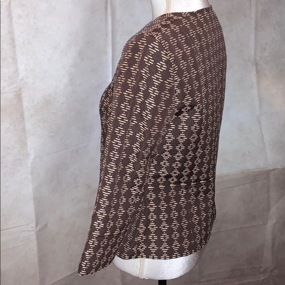 Brown & Cream Fitted Round Collar Button Jacket - Picture 4 of 9